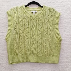 Sweater Vest Size L Lime Metallic Cable Knit Y2K Revival Preppy Cottagecore Alt